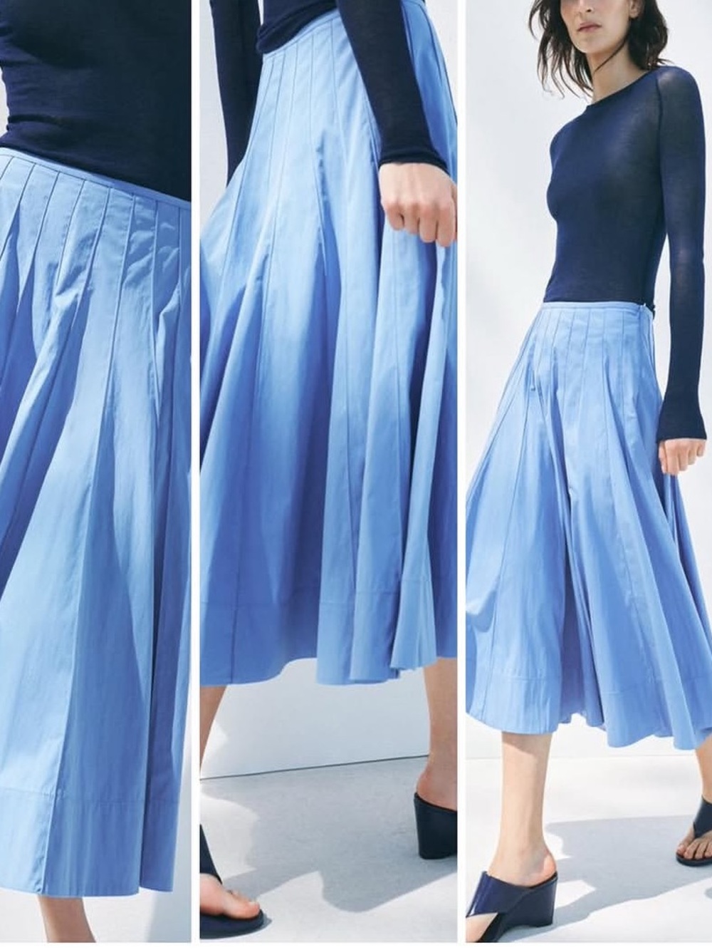 Zara NWT ZW Collection blue pleated midi skirt 2594/325 - Picture 7 of 8
